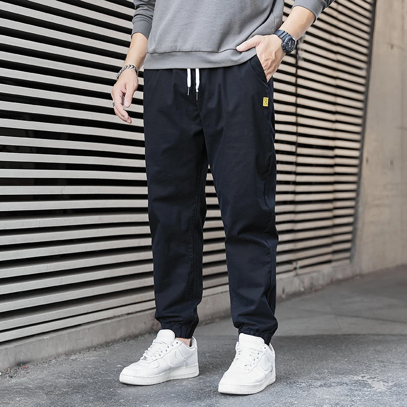 胖子秋冬新款纯棉松紧腰休闲裤男加肥加大码宽松肥佬哈伦束脚长裤