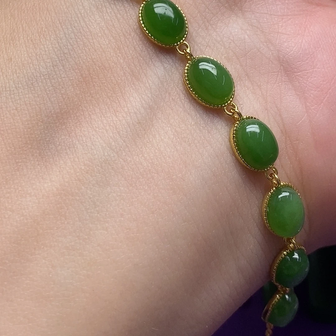 和田玉（碧玉）银S925镶嵌手链