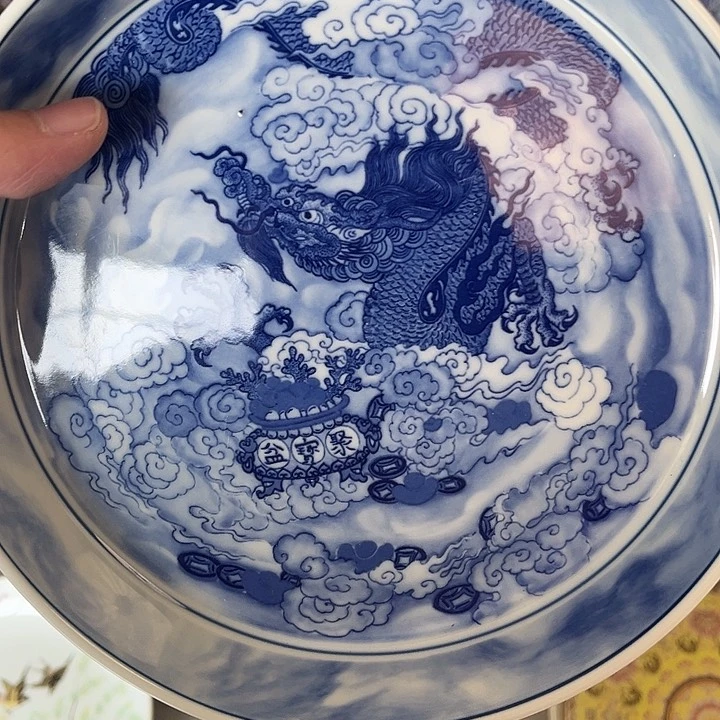 杯景德镇青花腾龙献宝大壶承微瑕