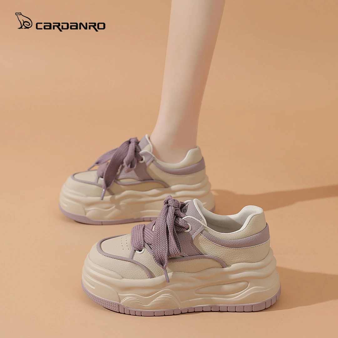 Cardanro/卡丹路板鞋小白鞋女2025秋季新款小个子厚底增高7cm百搭