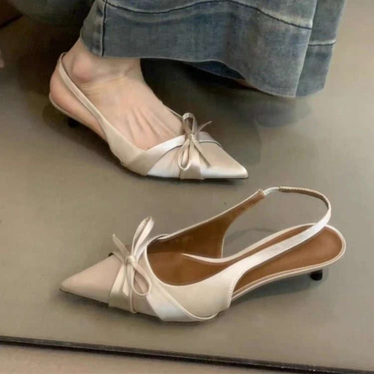 法式尖头蝴蝶结单鞋新款2025年爆款女鞋百搭小众风伴娘鞋子婚鞋