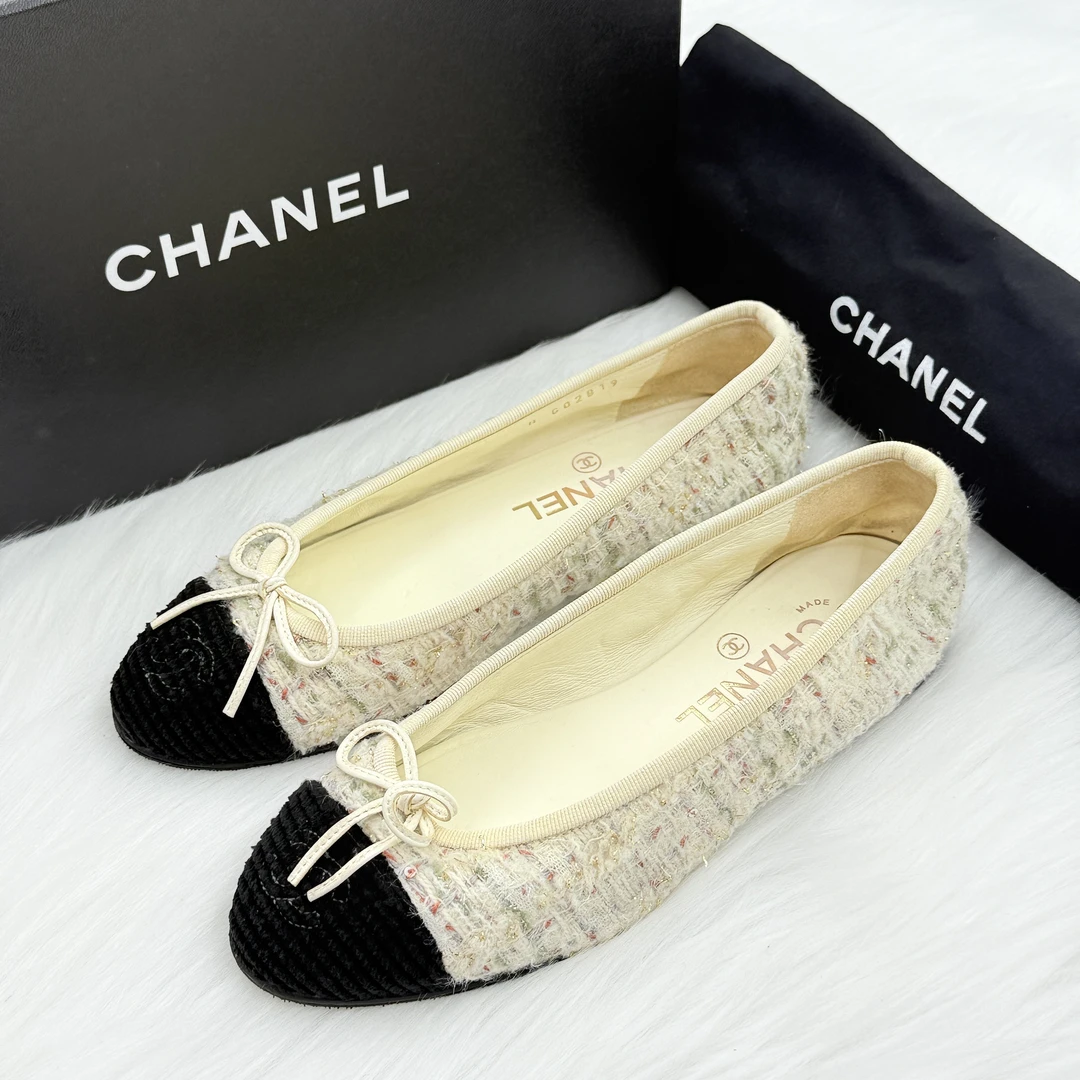 95新 Chanel/香奈儿 24B 粗花呢芭蕾舞单鞋 35码 公价9.3k j5011