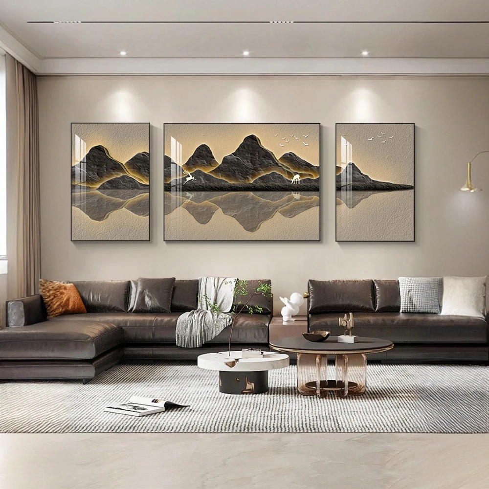 新款山水客厅装饰画大气轻奢沙发背景墙挂画现代简约寓意好壁画