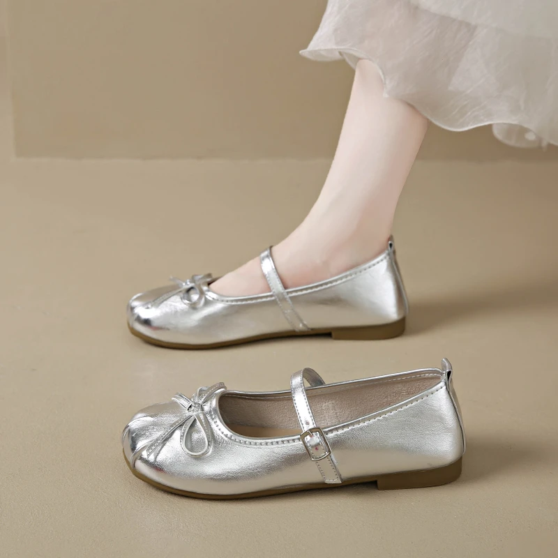 玛丽珍鞋女2025新款夏季法式温柔晚风软底芭蕾风银色平底单鞋女士