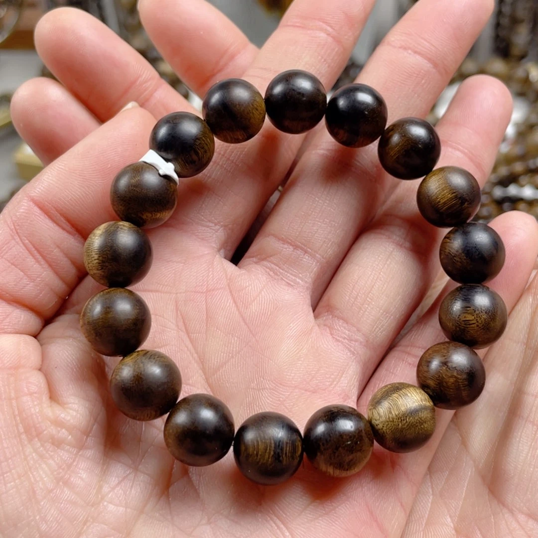 沉香手串高*生越南芽庄老白棋玉化老料满瘤疤1.2