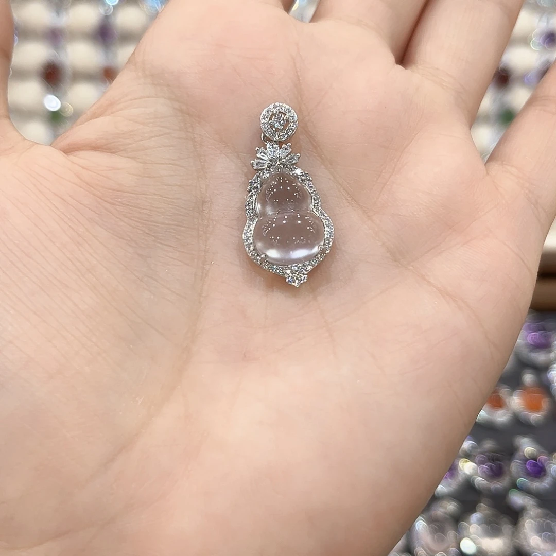 拾***清石英质玉银S925镶嵌吊坠(不含链)