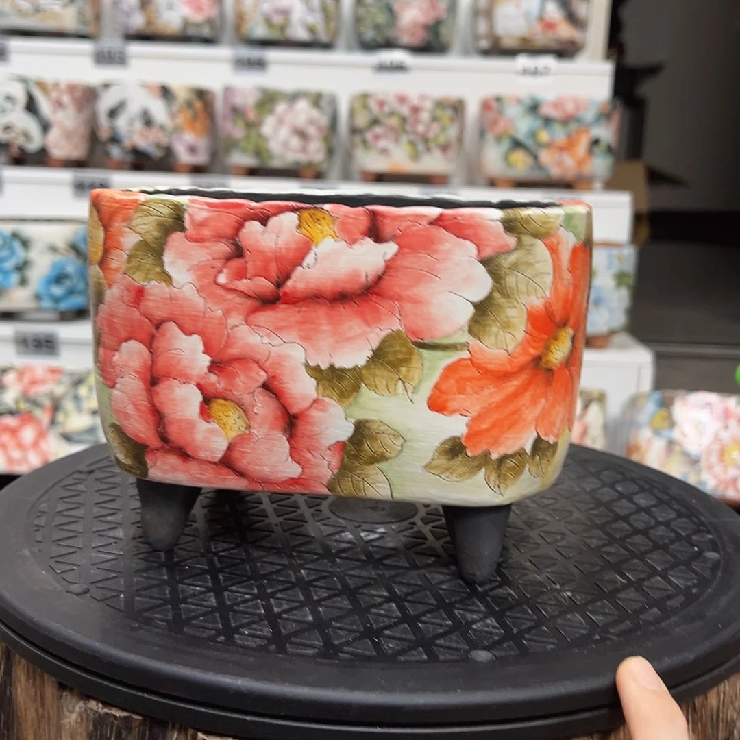 手绘陶瓷花盆口15.3