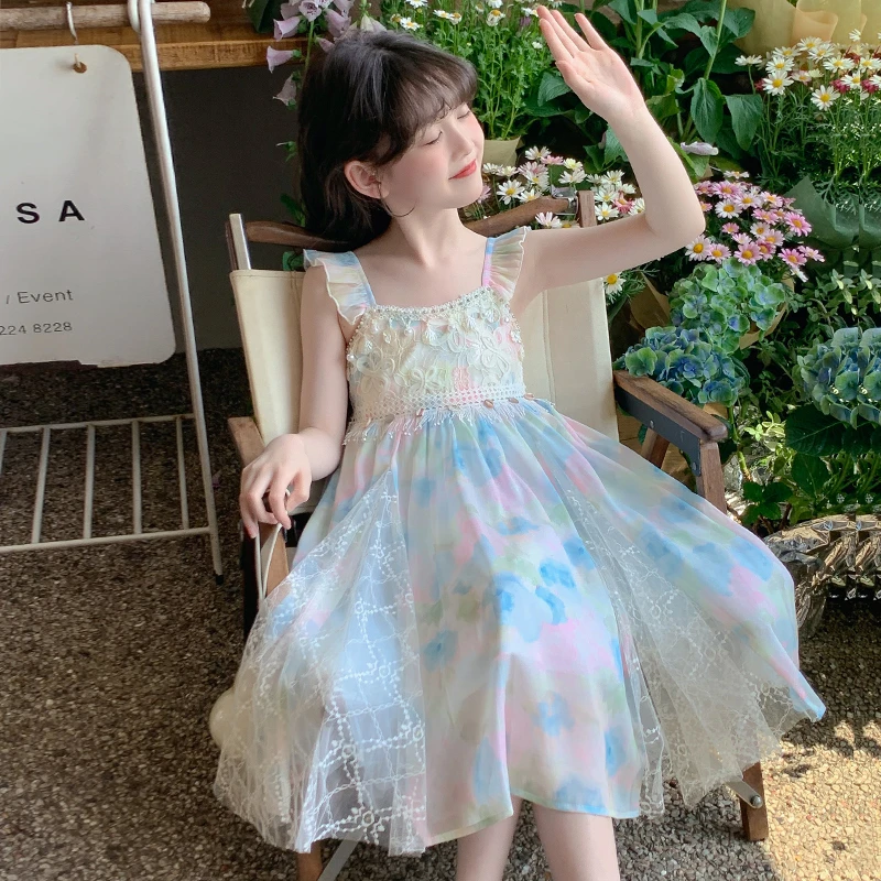 女童裙子2025新款夏装儿童网红洋气好看吊带度假公主裙女孩连衣裙