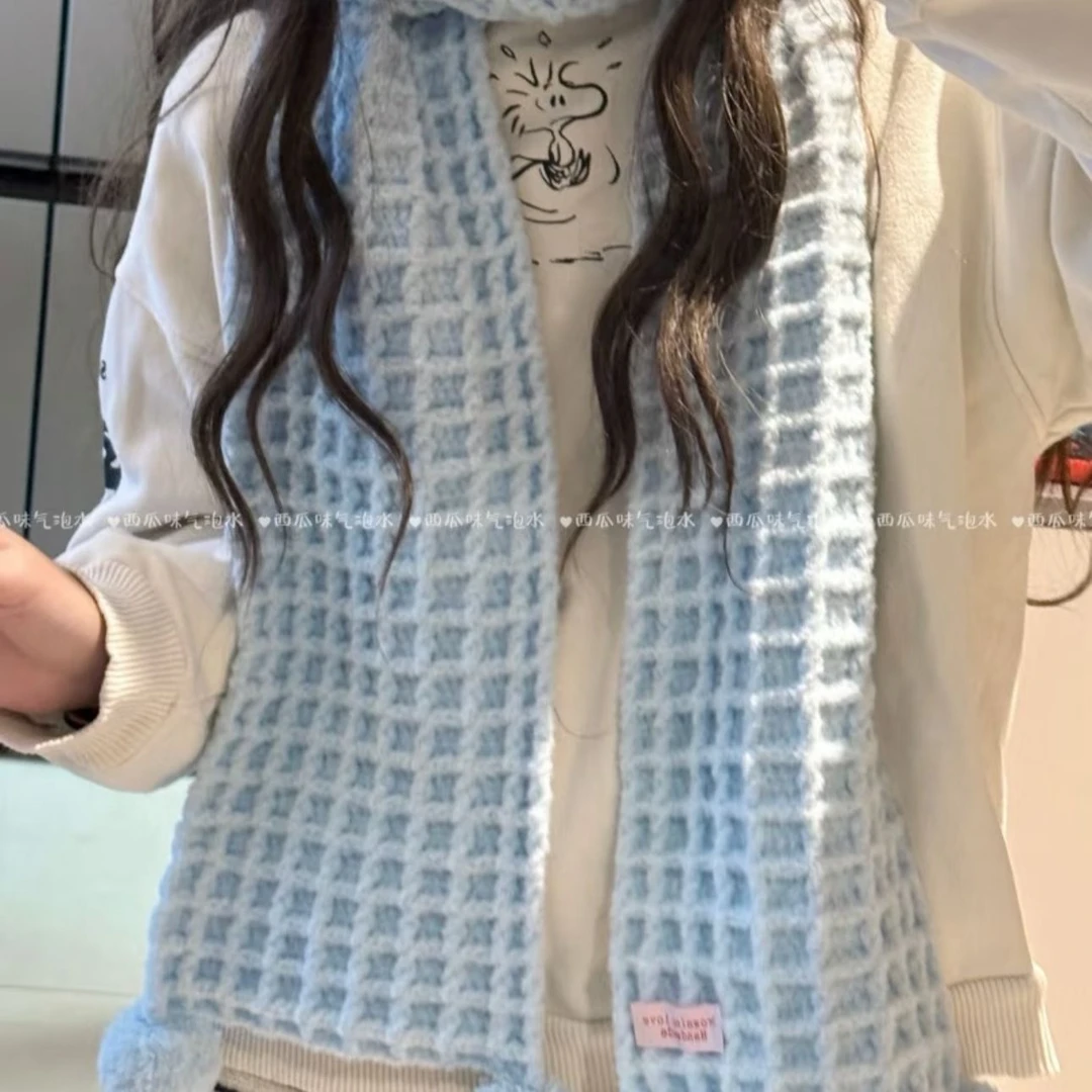 围巾手工华夫格编织暖和diy材料钩针薄荷牛奶特色慕斯云朵棉花