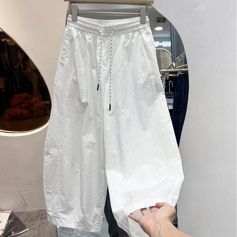 百搭夏季薄款运动宽松萝卜九分裤时尚垂感高腰直筒裤休闲阔腿裤女