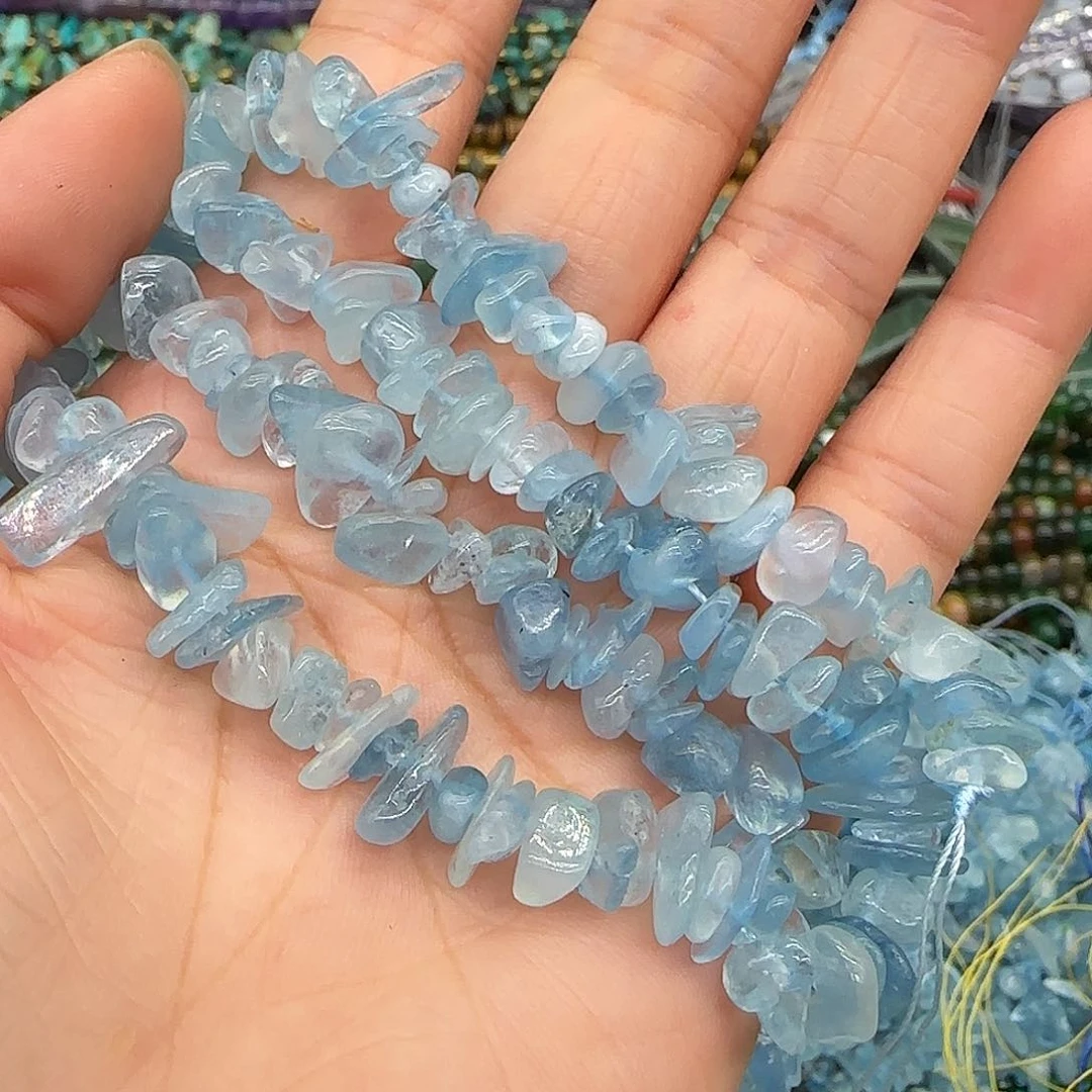 玛瑙/玉髓合金珠宝半成品海蓝宝6-8mm一条