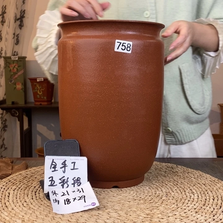 紫砂花盆 全手工五彩段束口高圆签筒758