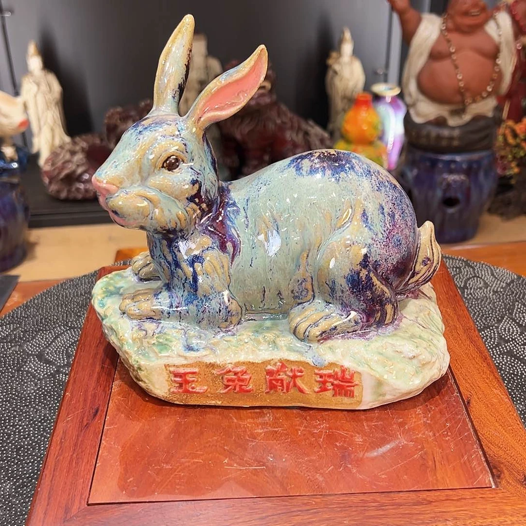 兔纯手工陶艺摆件艺术纯手工制作