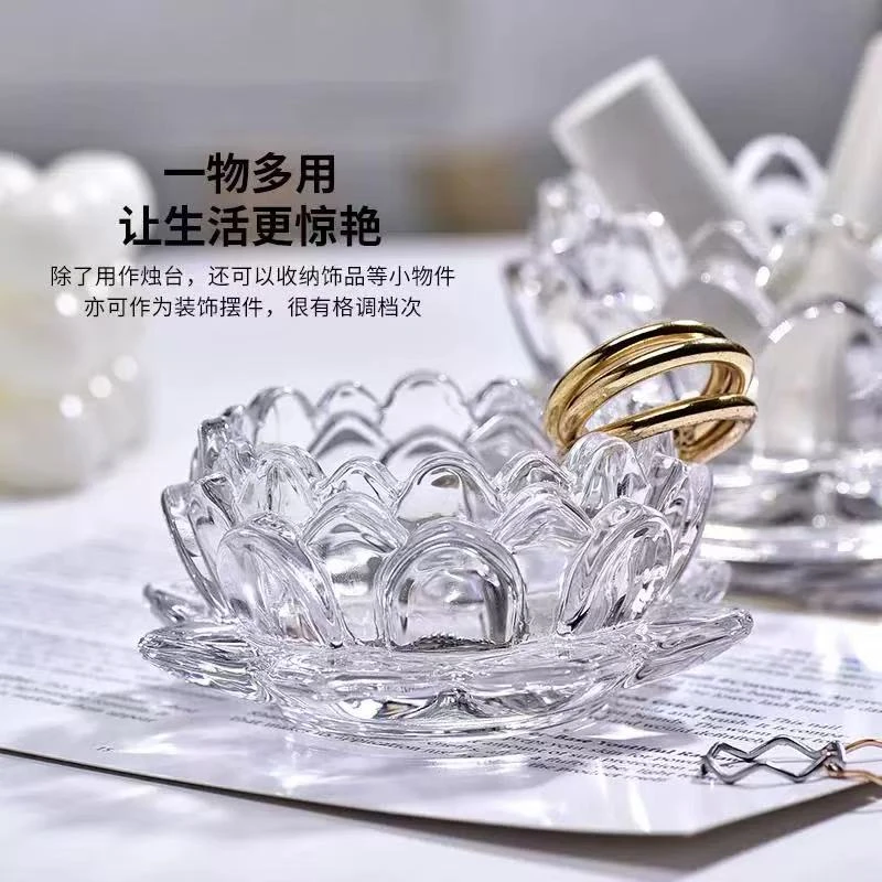 透明水晶玻璃莲花果盘复古轻奢家用装饰简约时尚布置摆件@814(cp)