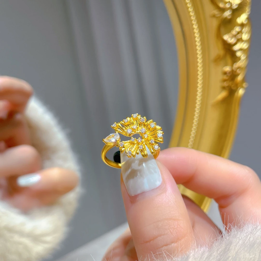 瑞诺黄金雏菊戒指女2025新款足金999小众时尚指环生日礼物送女友