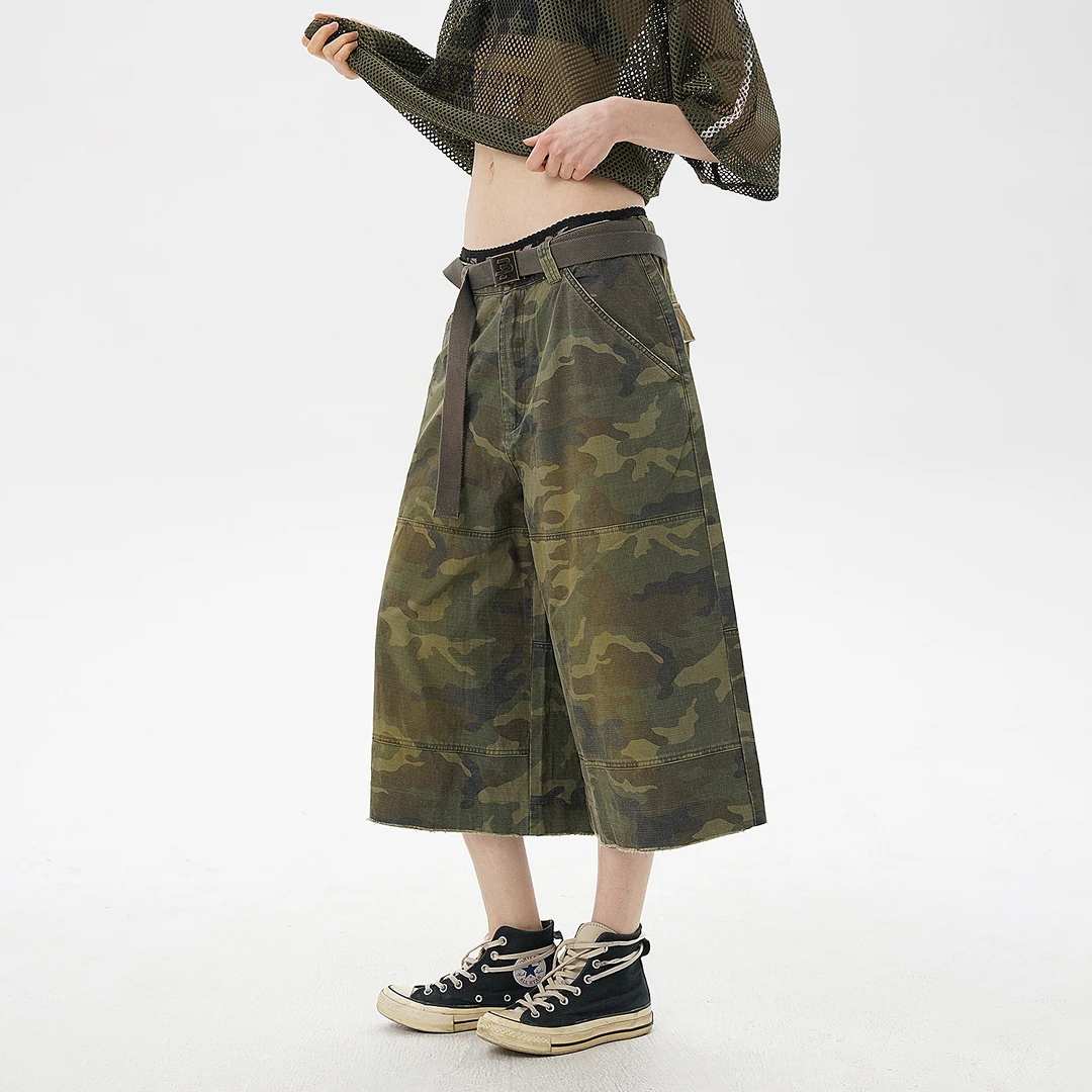 【春季新品】MASONPRINCE*订制高密迷彩 分割设计感七分工装裤