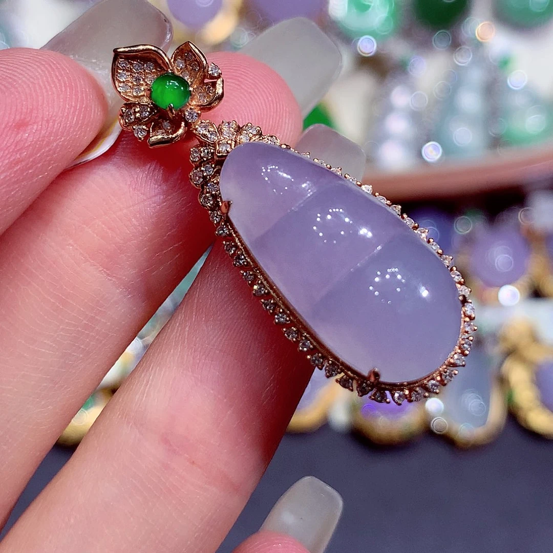 翡翠18K金镶嵌吊坠(不含链)