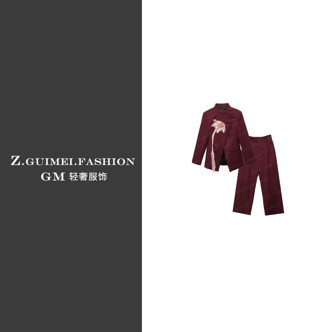 【肆姐高定】设计师款新中式重工订花西装套装XY2157