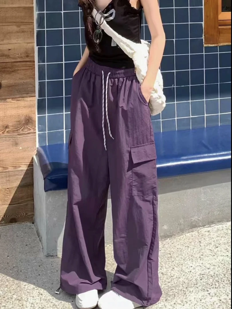 【现货】2025新款酷帅风美式运动速干设计感工装阔腿裤001