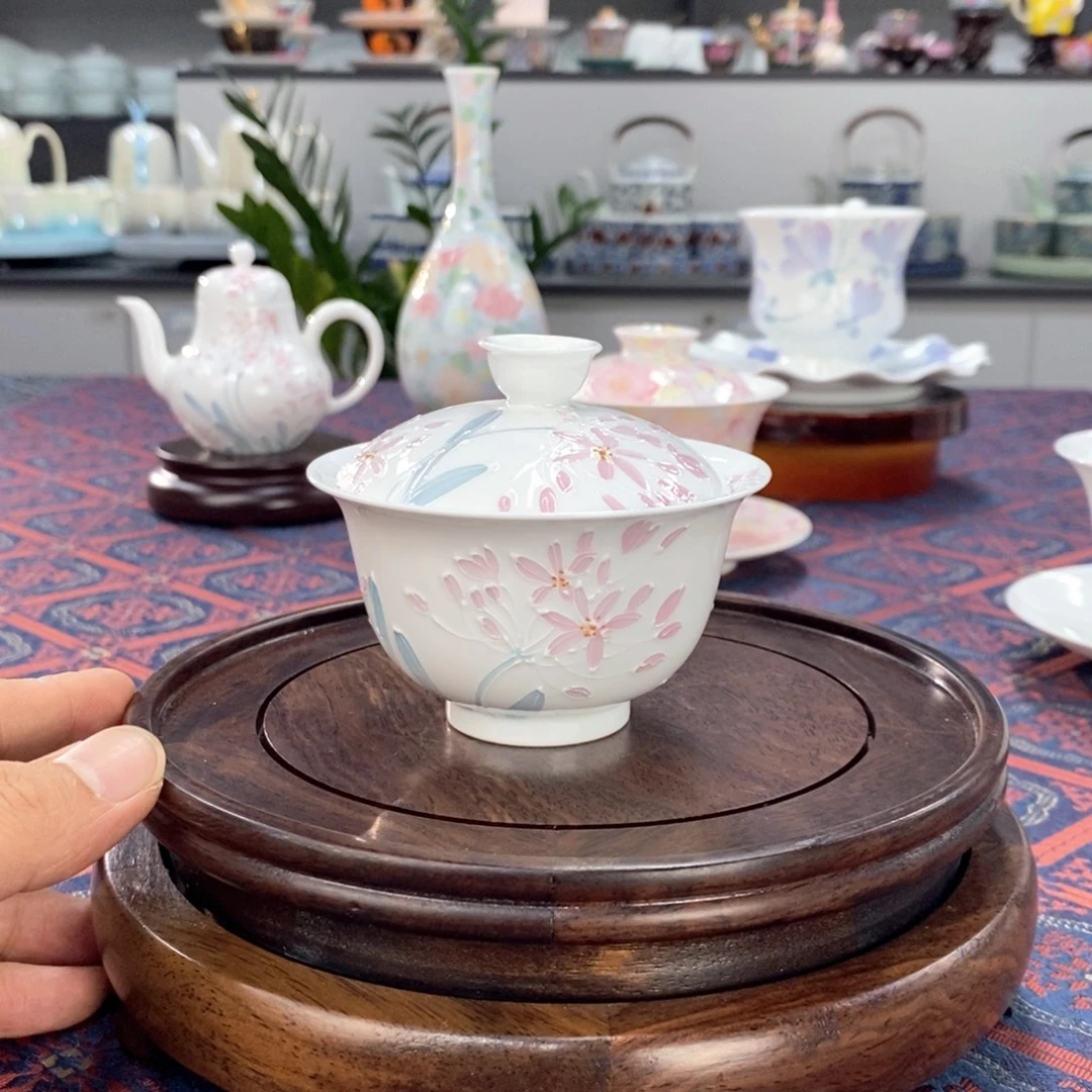 丁香花盖碗釉下手绘高温