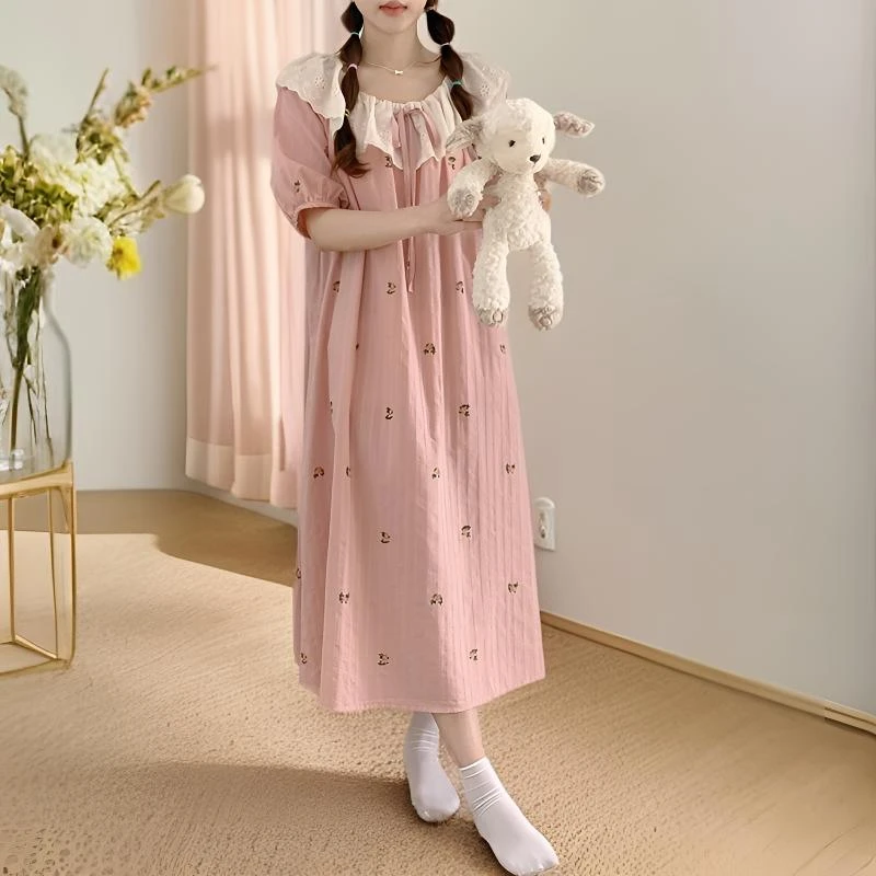 碎花夏季秋季甜美女薄款长袖睡裙家居服连衣裙夏天裙子网红