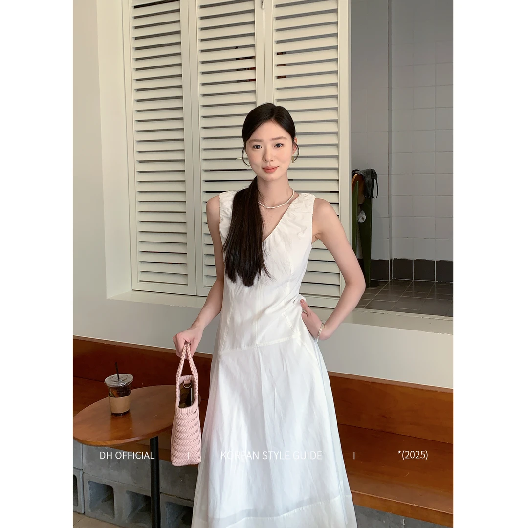 DH OFFICIAL 大花【茉莉白兰地 Lily】松弛修身清新背心连衣裙