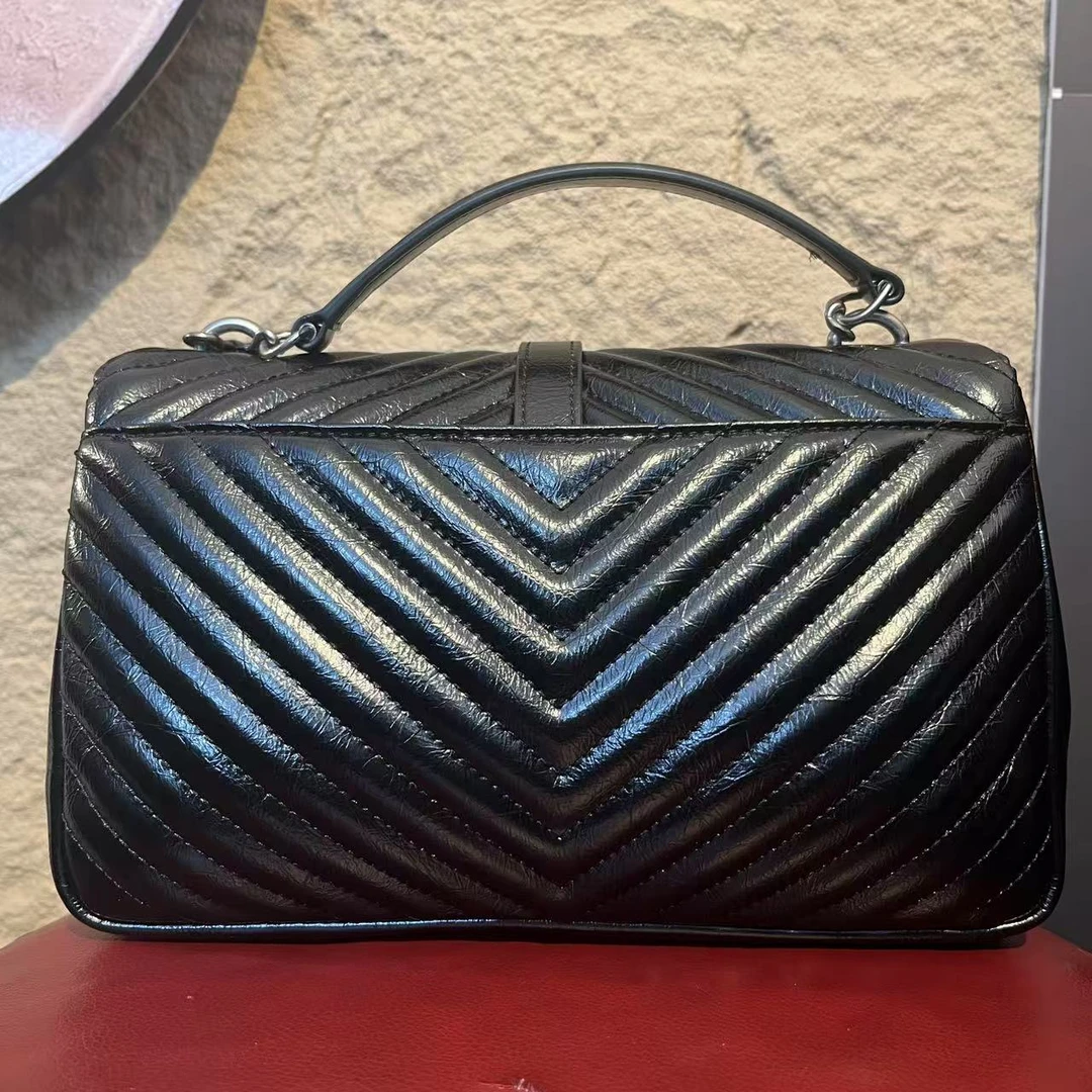 TOLEX2025新款手工女包手提信封V时尚百搭黑色27.5cm