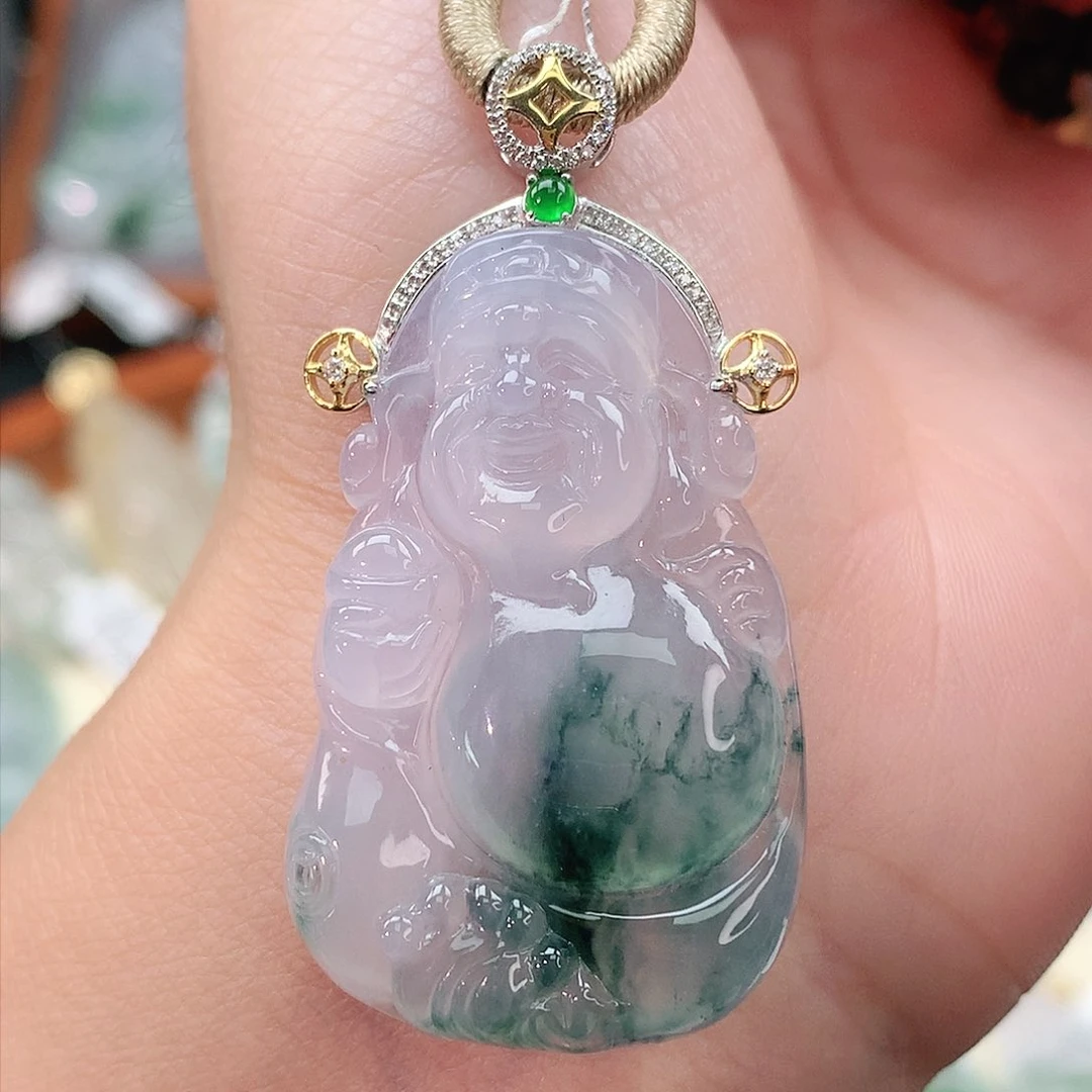 颈饰18K金镶嵌翡翠财神爷