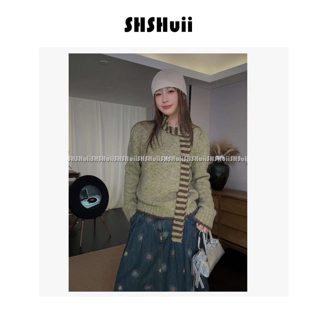 IN.SHuii【墨色丹青】韩版洋气简约围巾毛衣两件套/KFJF