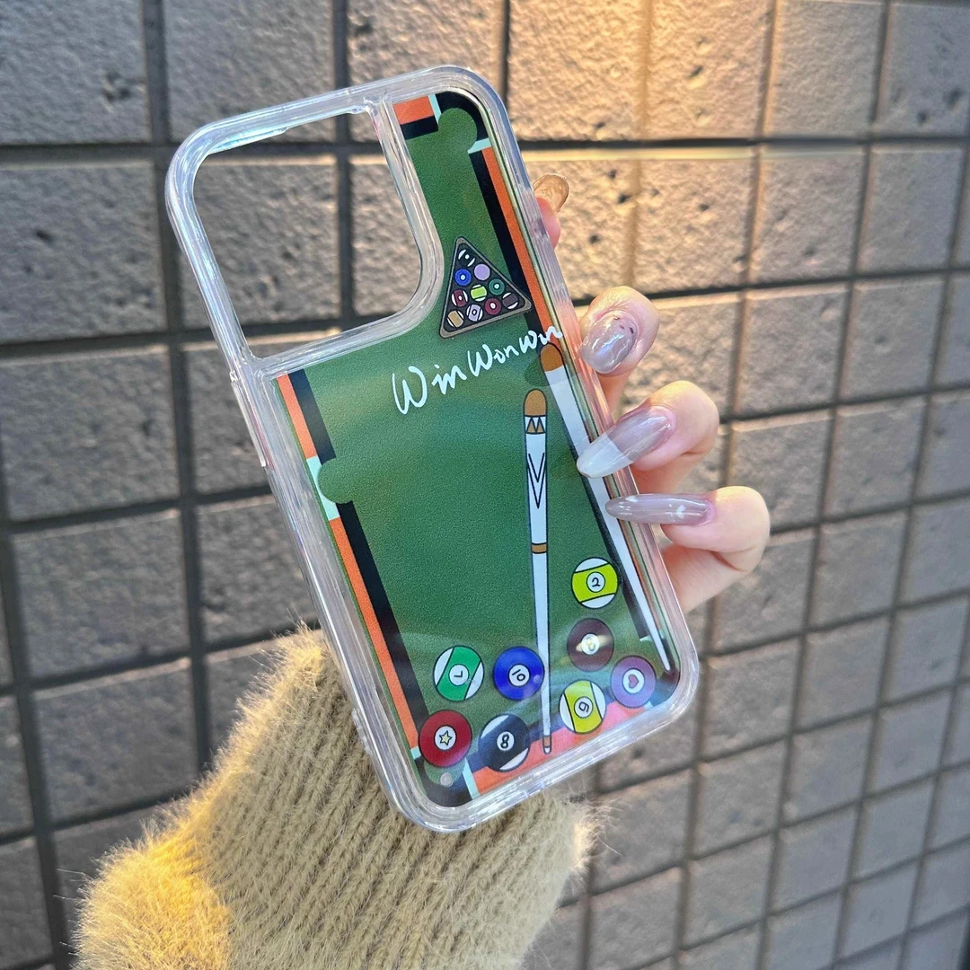 流沙滑片台球适用iPhone16/15promax手机壳14无闪粉13防摔保护12