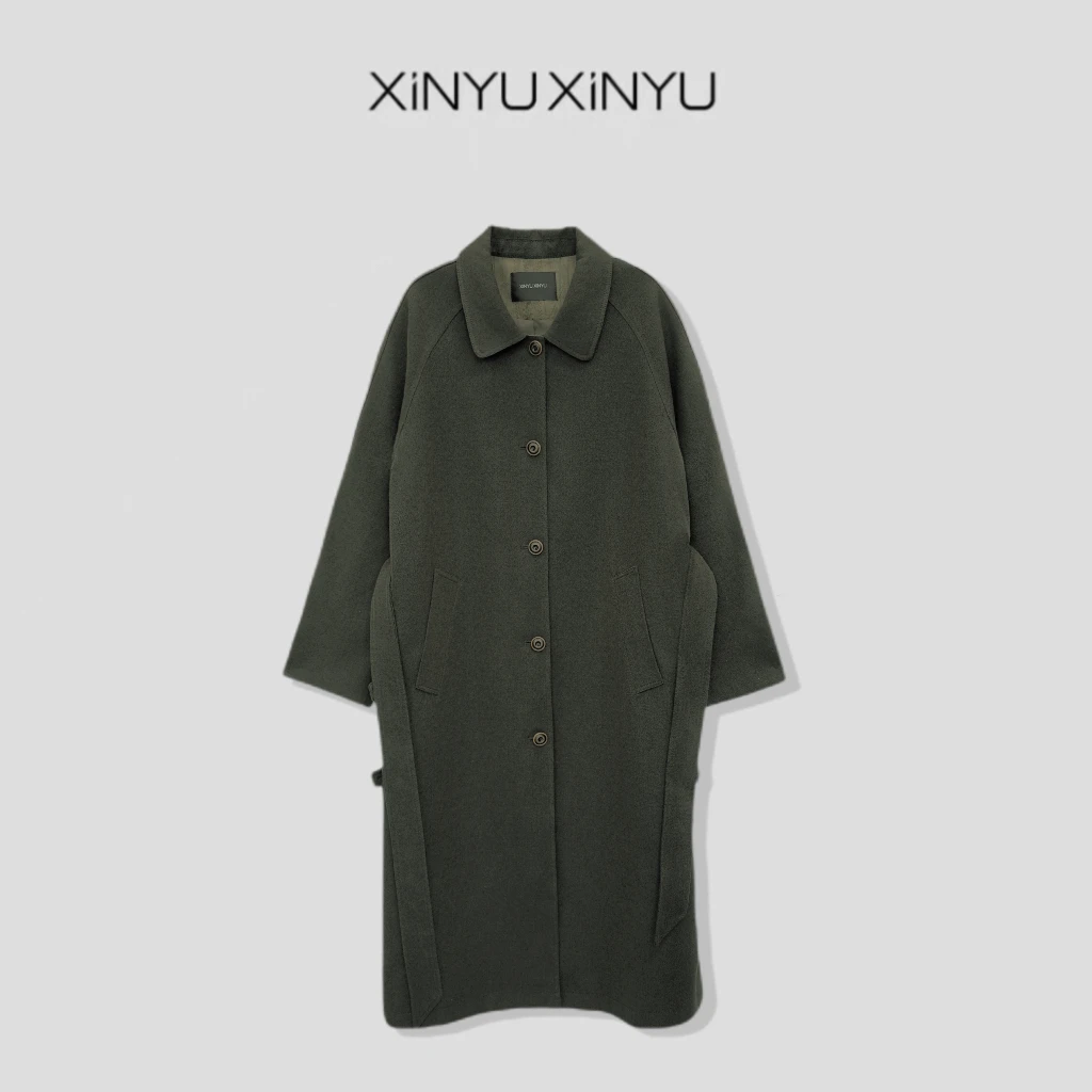 XINYU/芯与『拾光者』复古高阶大衣式风衣 32157 长款 秋冬 英式
