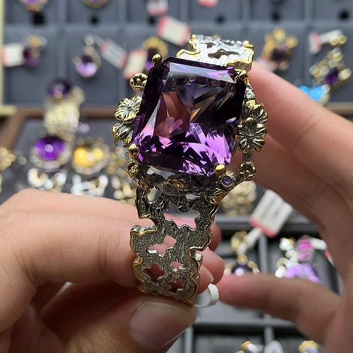 银S925镀金镶嵌手镯黄晶