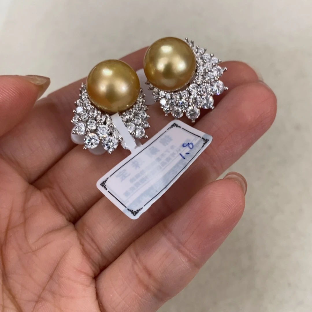 海水珍珠银S925镶嵌耳饰