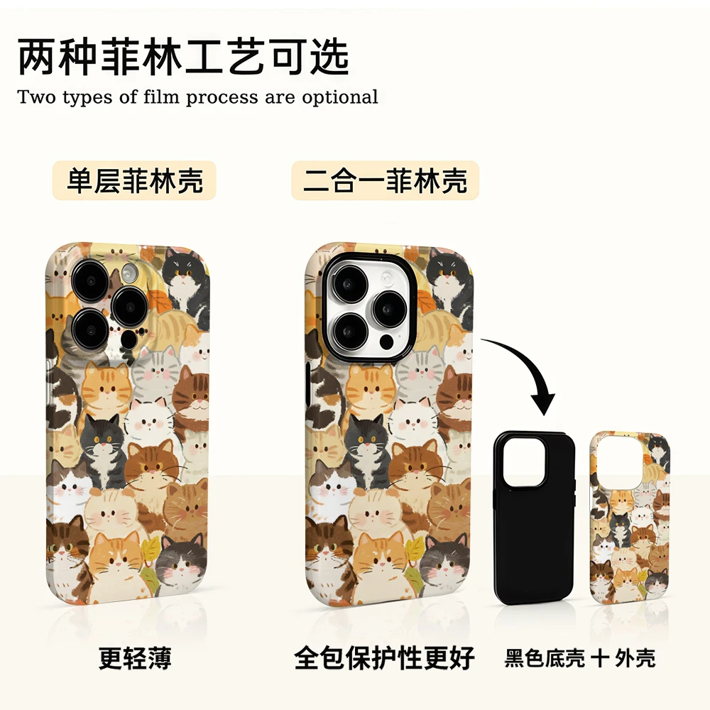 满屏猫咪适用苹果16promax华为小米vivo oppo荣耀手机壳菲林