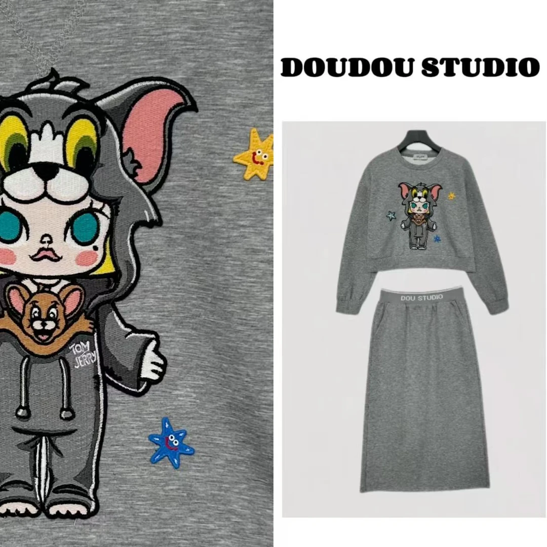 【兜兜】汤姆套装 春夏卡通刺绣百搭卫衣+长裙 210125