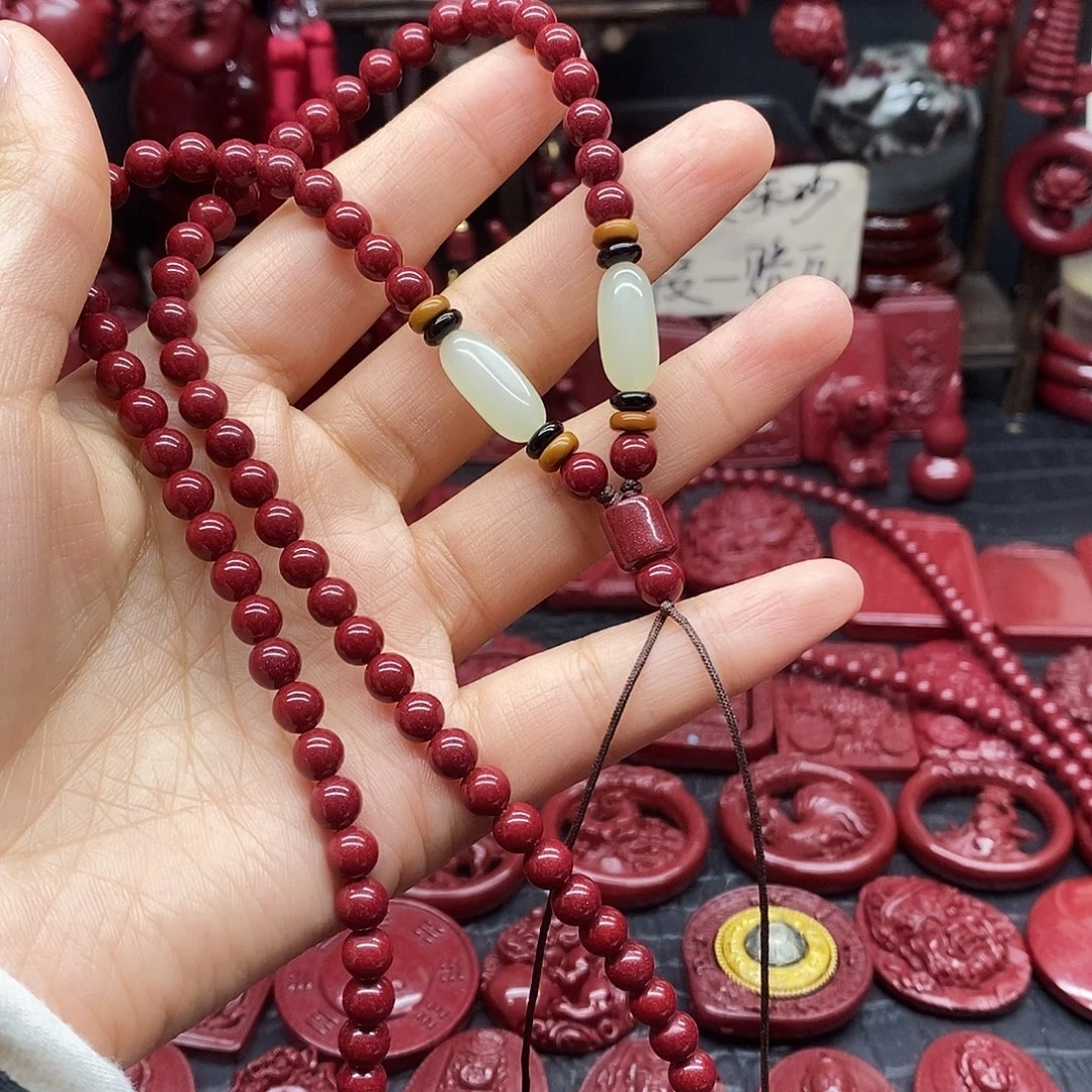 天然辰砂链子88珠子