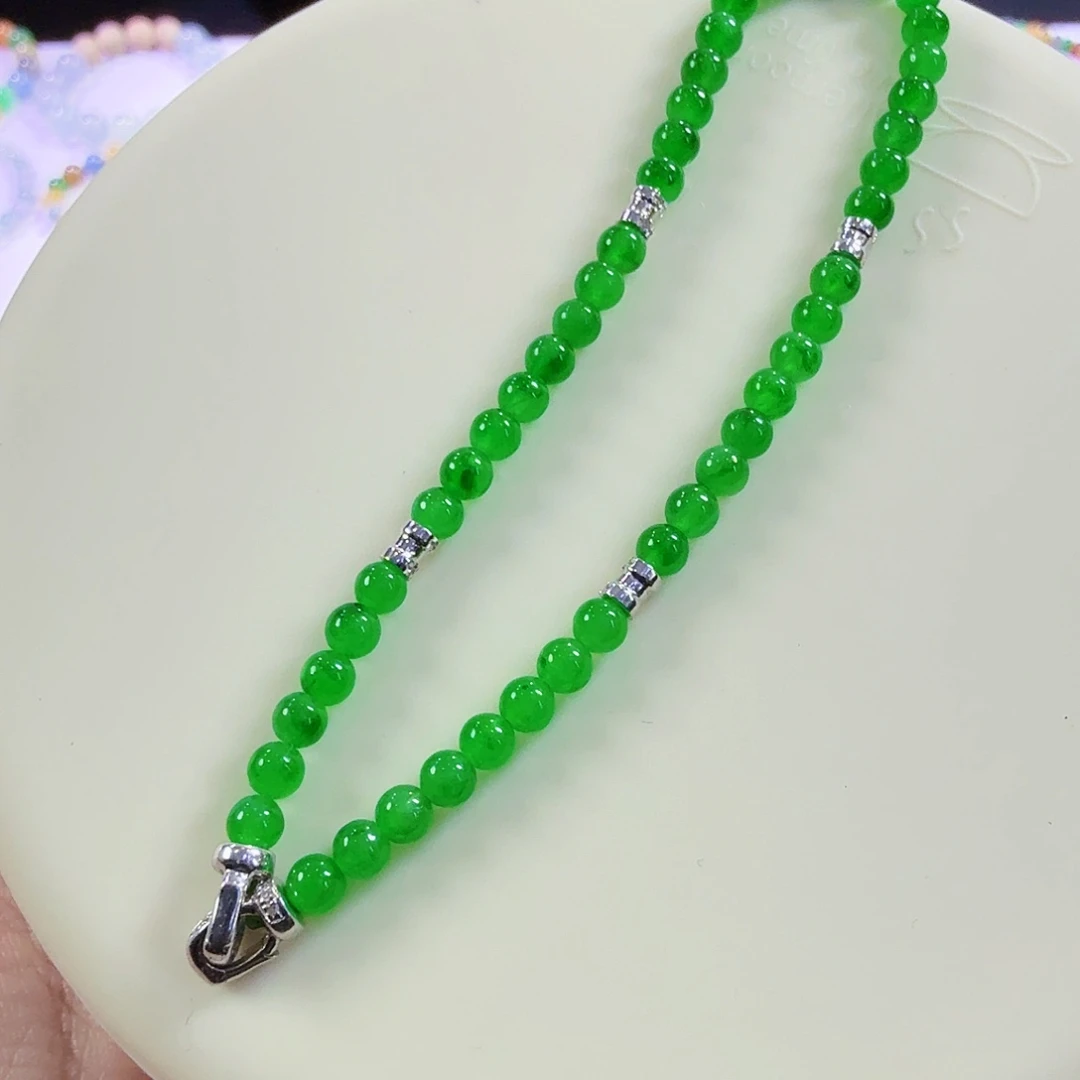 翡翠18K金镶嵌颈饰小米珠手链3.4