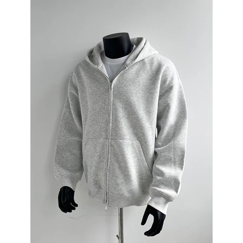 黑色双拉链连帽开衫卫衣男秋冬季美式420克重磅cleanfit休闲外套