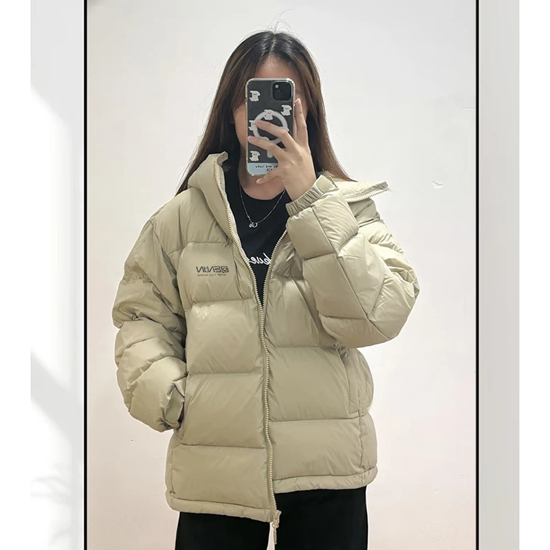 高个子情侣白鸭绒羽绒服男女新款2025冬季韩版加厚连帽面包服外套