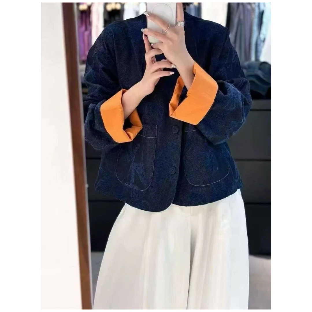 WYK M胸124长55拼色翻袖植绒提花套头休闲减龄外套上衣 3830