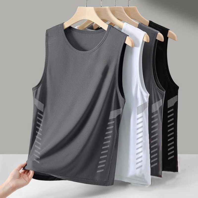 【发货快】冰丝背心男潮圆领网眼透气速干运动宽坎肩外穿男士无袖