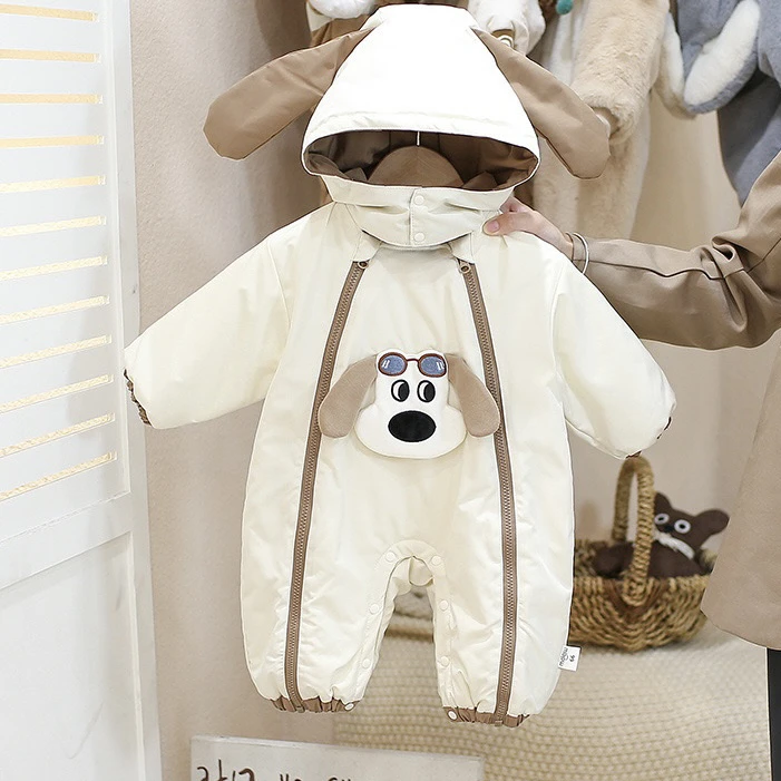 婴幼儿冬季棉服男女宝宝厚棉连体衣大耳狗可爱超萌外出服抱服