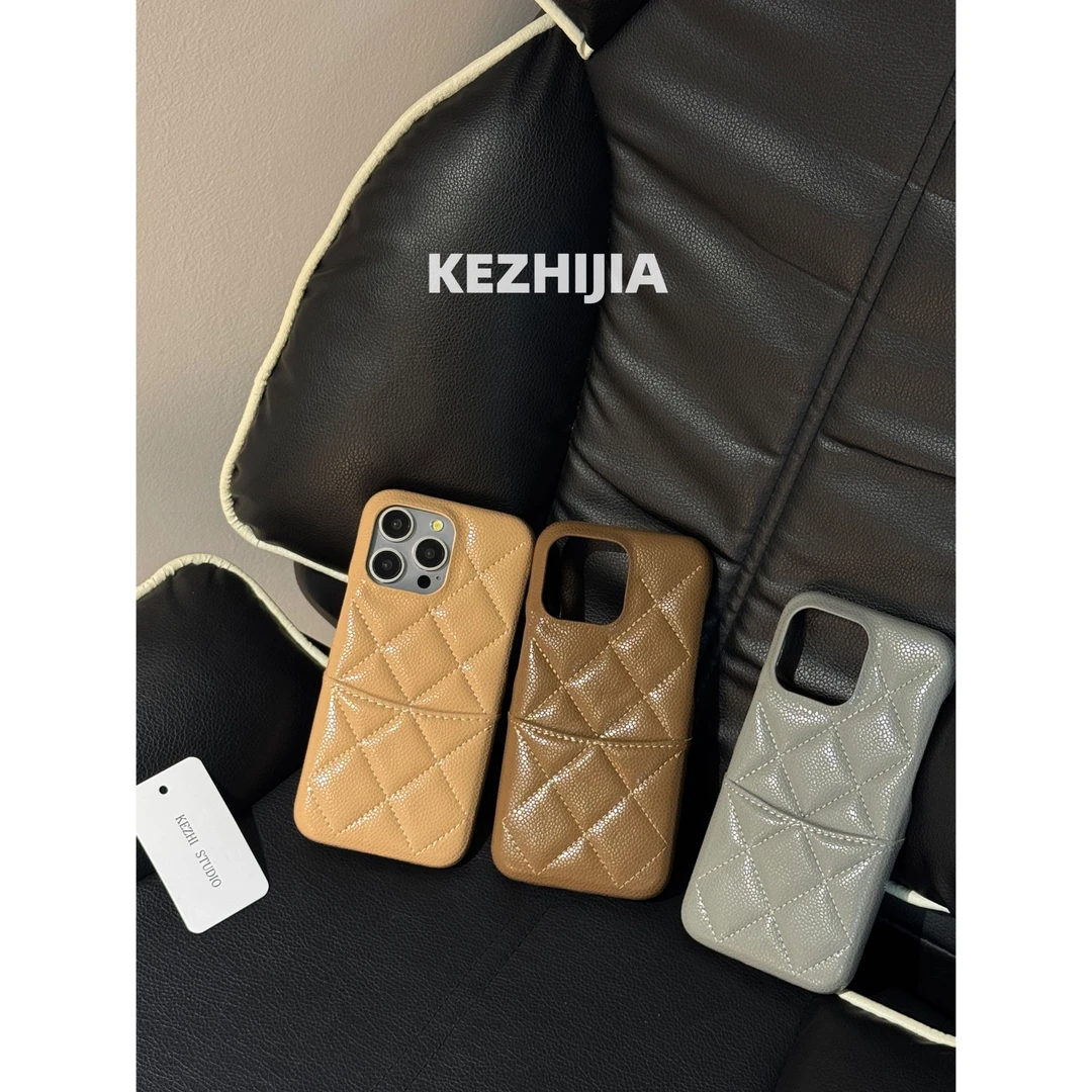 【壳之】高级小众菱格皮插卡适用苹果16/15/14/13promax防摔手机壳