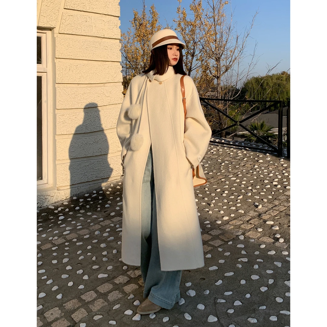 PRASE·噜【唤醒冬日】绵羊毛兔毛微胖显瘦宽松长款双面呢大衣PR3866