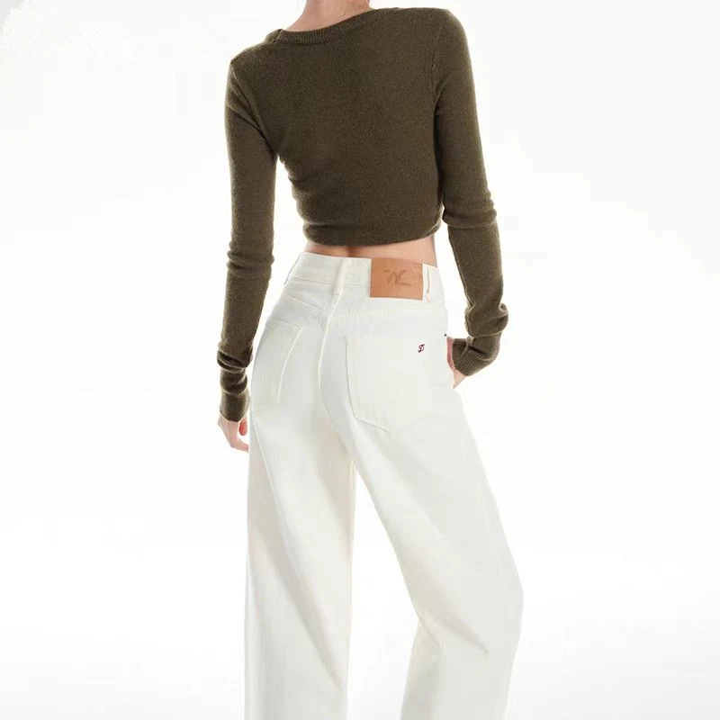 白色窄版阔腿牛仔裤女2025早春新款高腰显瘦宽松小个子垂感拖地裤