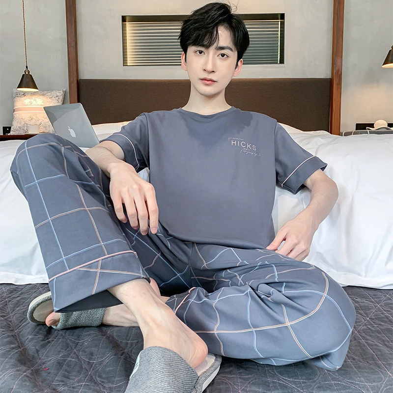 夏季睡衣家居服套装夏款薄款大码男棉质男款短袖长裤休闲