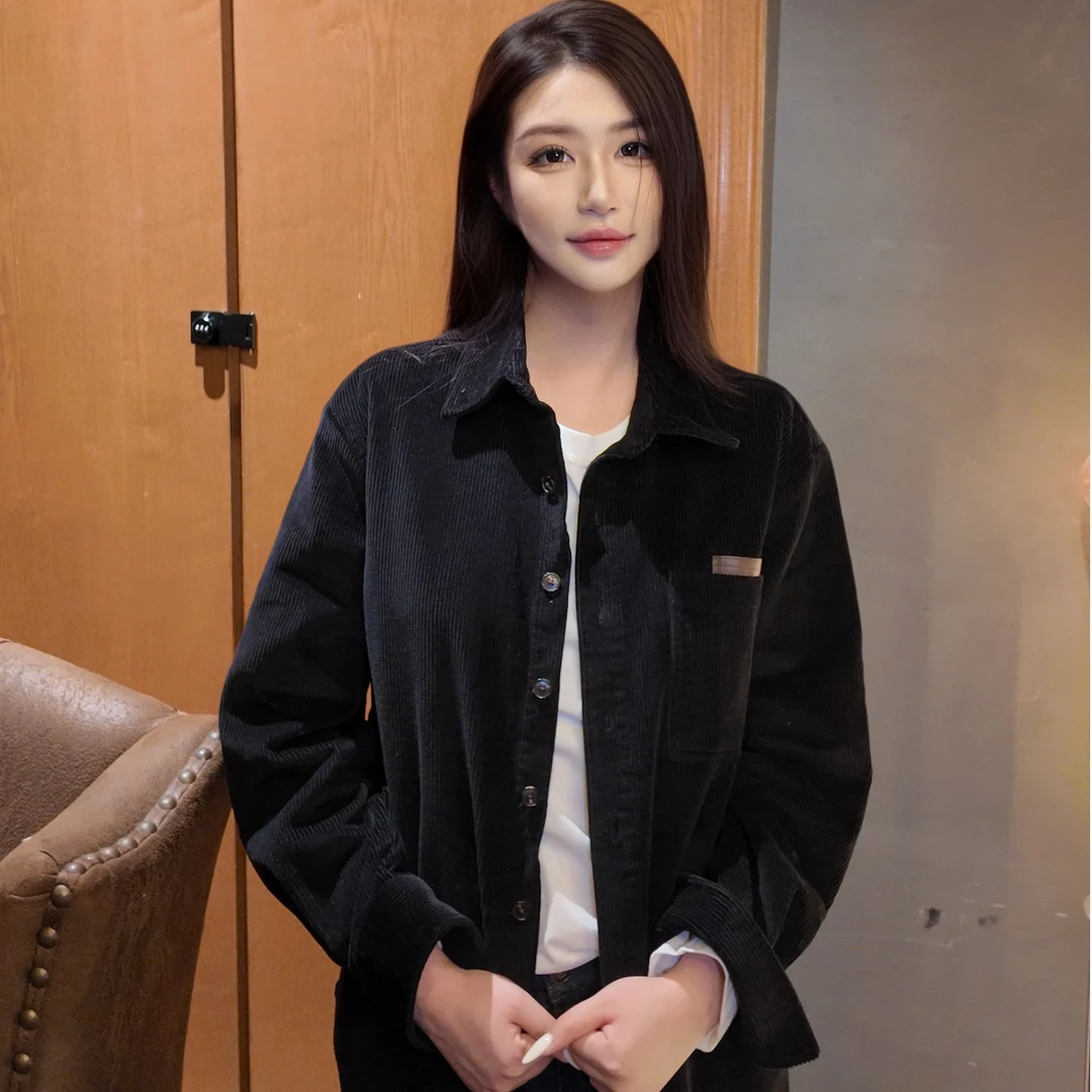 【goolu专属】新款初秋上新拼皮灯芯绒衬衫时尚潮流百搭男女外套