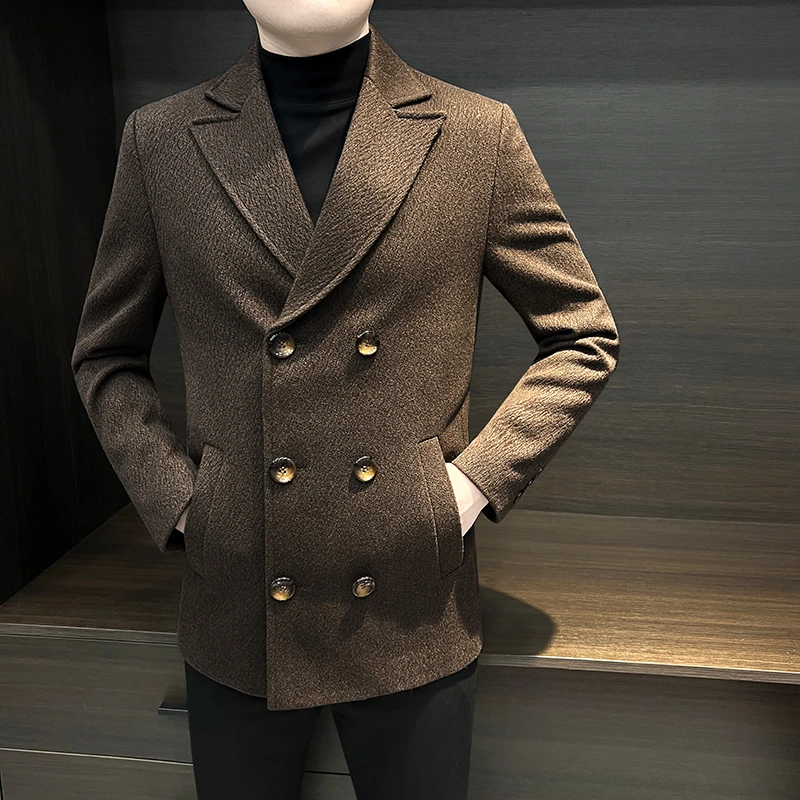 那因波勒秋冬双排扣毛呢大衣男士冬季中长款休闲加厚羊毛保暖外套