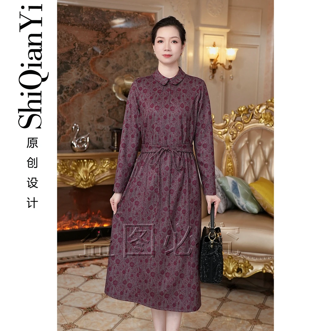 【诗千逸定制-红豆南国】秋冬保暖气质百搭复古长袖连衣裙A1603
