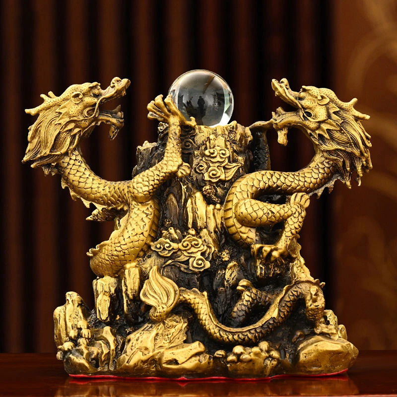 纯铜双龙戏珠摆件 二龙戏珠 双龙铜龙金属工艺装饰品